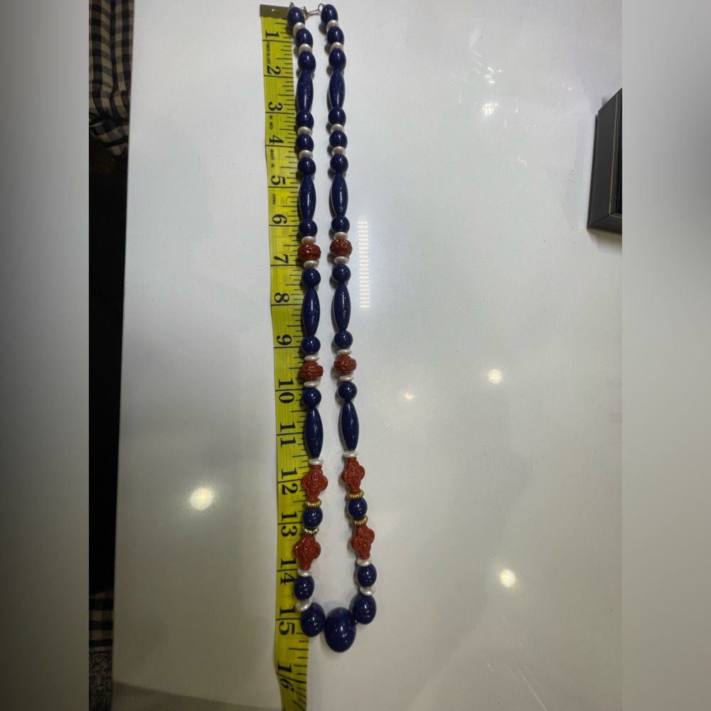 Avon Arabesque Blue and Red Beaded Necklace
